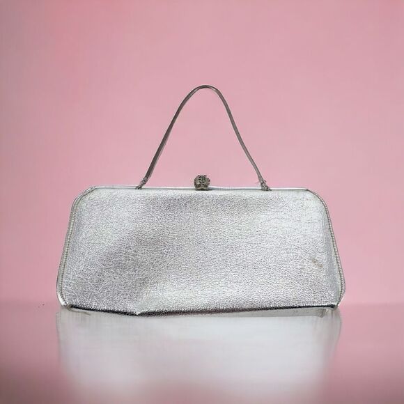 Vintage Rulo Creations Women's Shimmer Clutch Handbag Evening Bag Silver Small - Picture 1 of 15